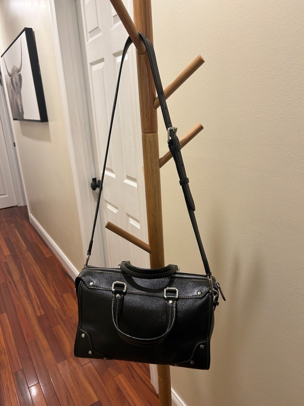Coach Black Pebbled Leather satchel bag with top handles and crossbody strap - Picture 3 of 4